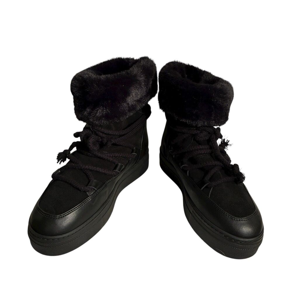 Women’s CALIA Hailey Black Leather And Suede Lace Up With Faux Fur Size 9.5 New